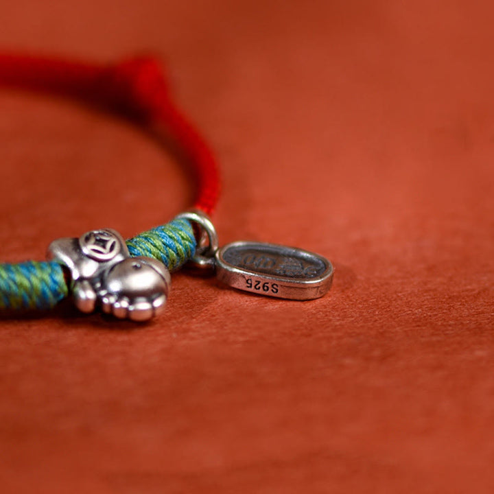 Buddha Stones 999 Sterling Silver Year Of The Horse 925 Sterling Silver Peace And Joy Charm String Braided Luck Bracelet Anklet - image 8