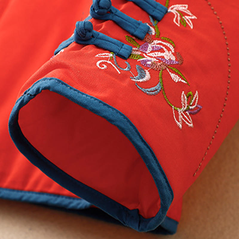 Buddha Stones Winter Flower Embroidery Frog-Button Long Sleeve Women's Thermal Jacket - image 22