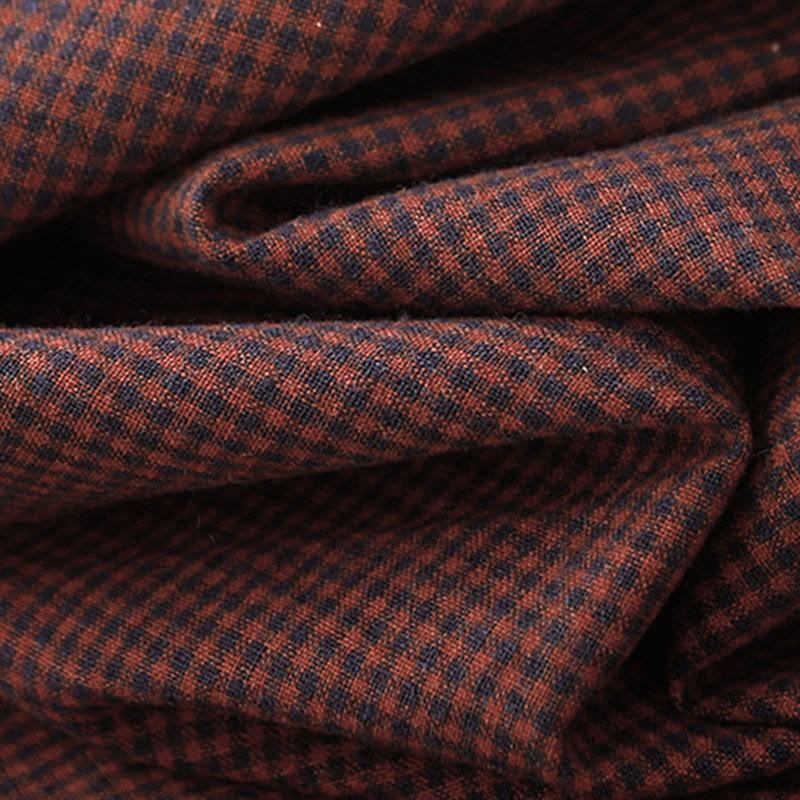 Buddha Stones Fall Brown Plaid Stand Collar Frog-Button Design Long Sleeve Midi Dress With Pockets - image 12