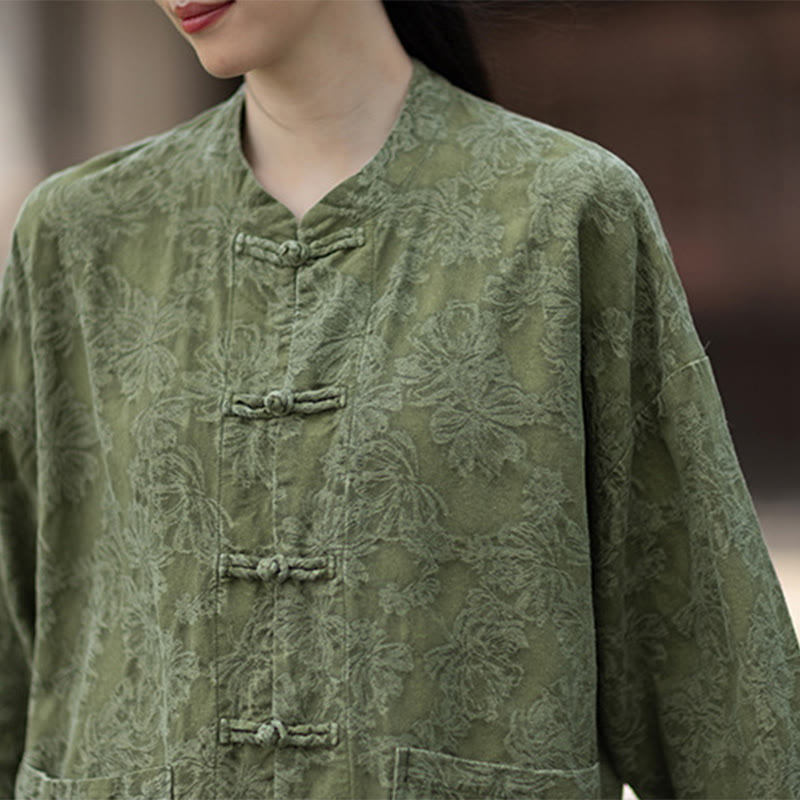 Buddha Stones Fall Jacquard Women's Frog-Button Long Sleeve Shirt Pants Cotton Linen Clothing - image 11
