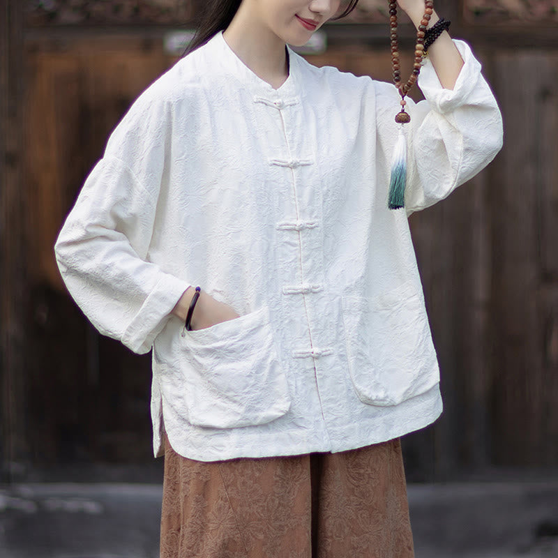 Buddha Stones Fall Jacquard Women's Frog-Button Long Sleeve Shirt Pants Cotton Linen Clothing - image 19
