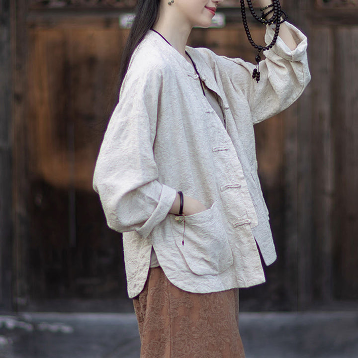 Buddha Stones Fall Jacquard Women's Frog-Button Long Sleeve Shirt Pants Cotton Linen Clothing - image 25