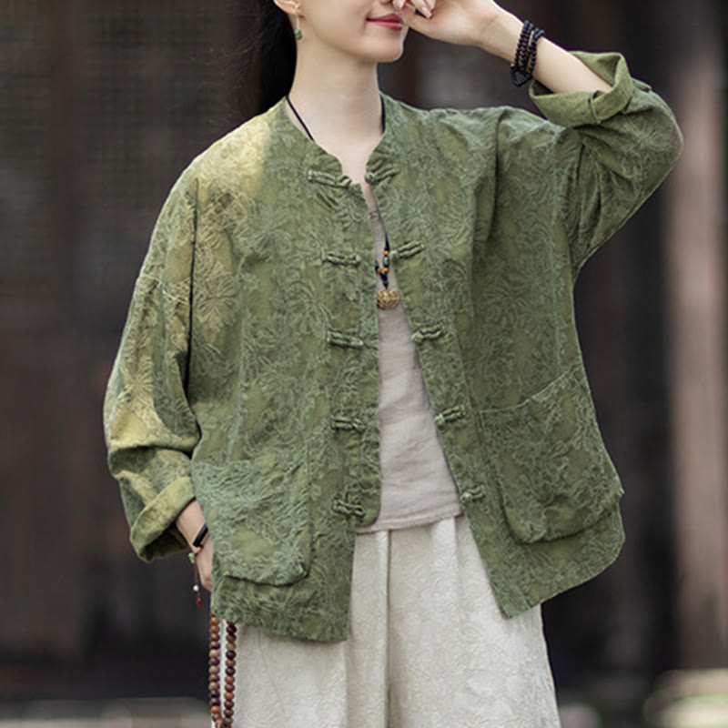 Buddha Stones Fall Jacquard Women's Frog-Button Long Sleeve Shirt Pants Cotton Linen Clothing - image 9