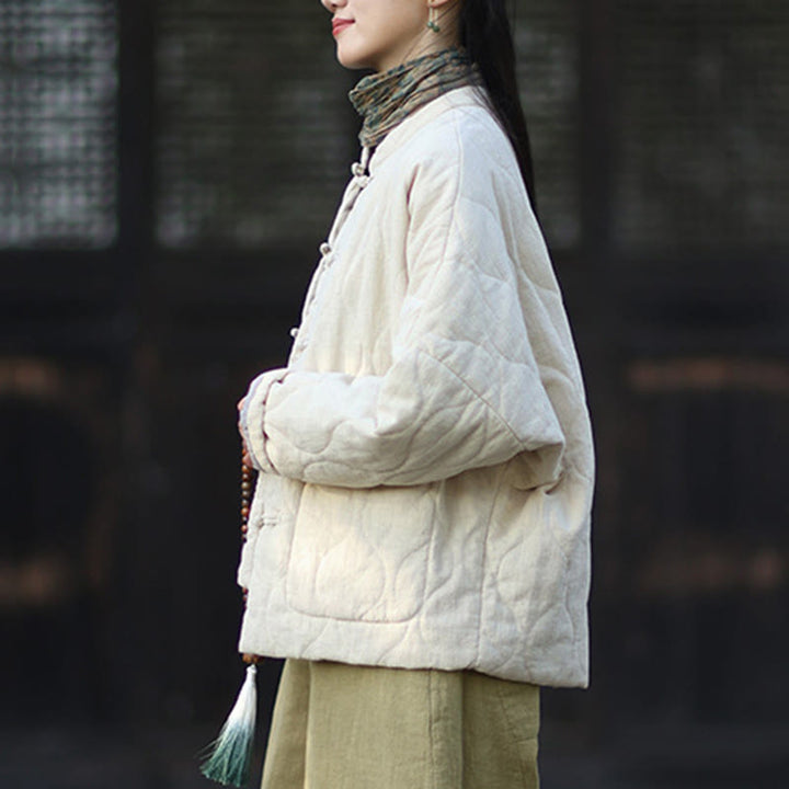 Buddha Stones Winter Curved Lines Frog-Button Ramie Cotton Long Sleeve Women's Thermal Jacket With Pockets - image 17