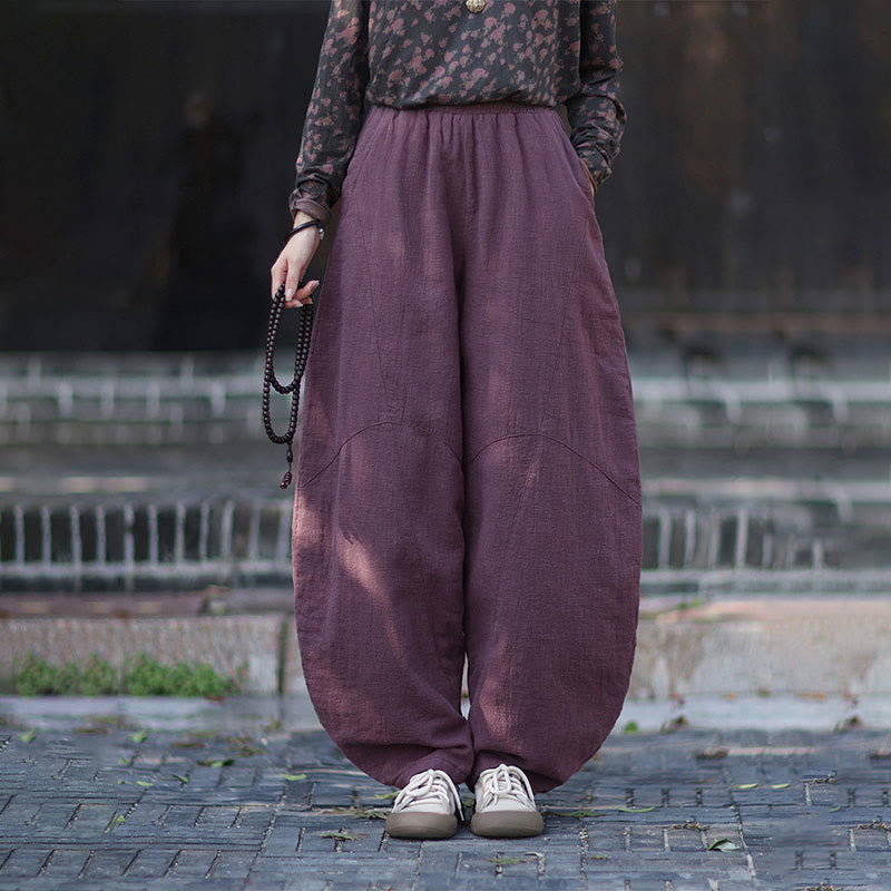 Buddha Stones Winter Elastic Waist Ramie Cotton Thermal Women's Pants With Pockets - Purple - US6，UK/AU10，EU38 (L) - image 14