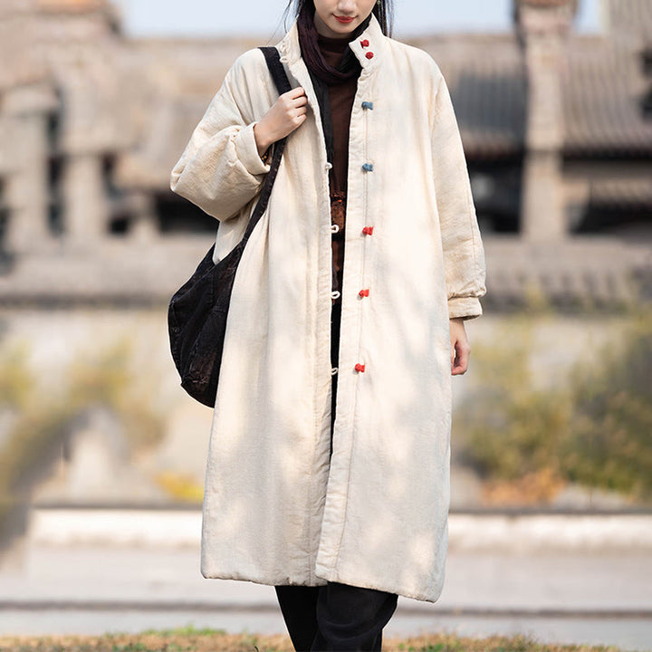 Buddha Stones Winter Solid Frog-Button Ramie Cotton Women's Long Sleeve Thermal Coat With Pockets - image 2