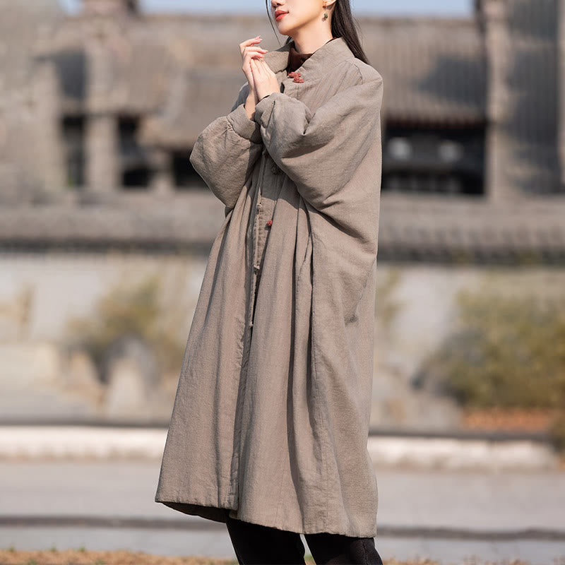 Buddha Stones Winter Solid Frog-Button Ramie Cotton Women's Long Sleeve Thermal Coat With Pockets - image 28