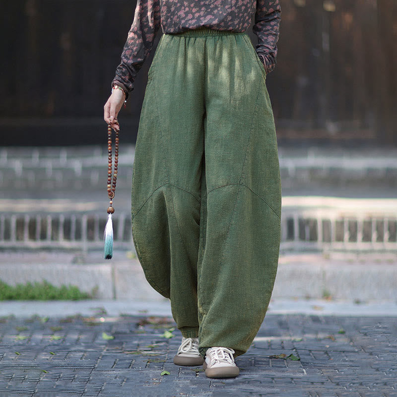 Buddha Stones Winter Elastic Waist Ramie Cotton Thermal Women's Pants With Pockets - image 28