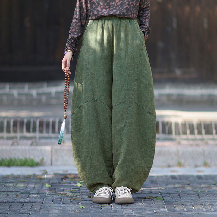 Buddha Stones Winter Elastic Waist Ramie Cotton Thermal Women's Pants With Pockets - image 31