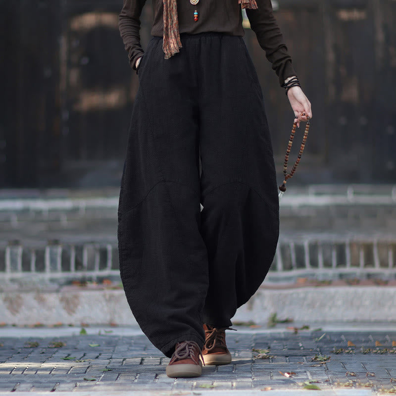 Buddha Stones Winter Elastic Waist Ramie Cotton Thermal Women's Pants With Pockets - image 43