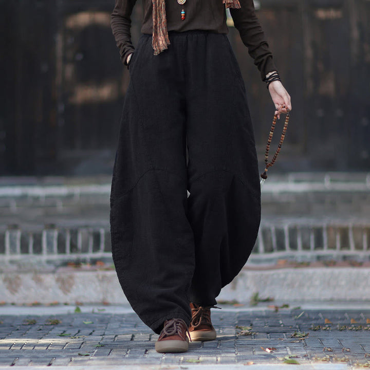 Buddha Stones Winter Elastic Waist Ramie Cotton Thermal Women's Pants With Pockets - image 43