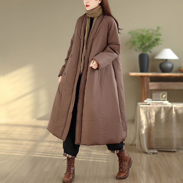 Buddha Stones Winter V-Neck Buttons Long Sleeve Thermal Women's Cotton Coat With Pockets - image 2