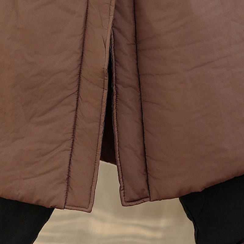 Buddha Stones Winter V-Neck Buttons Long Sleeve Thermal Women's Cotton Coat With Pockets - image 10