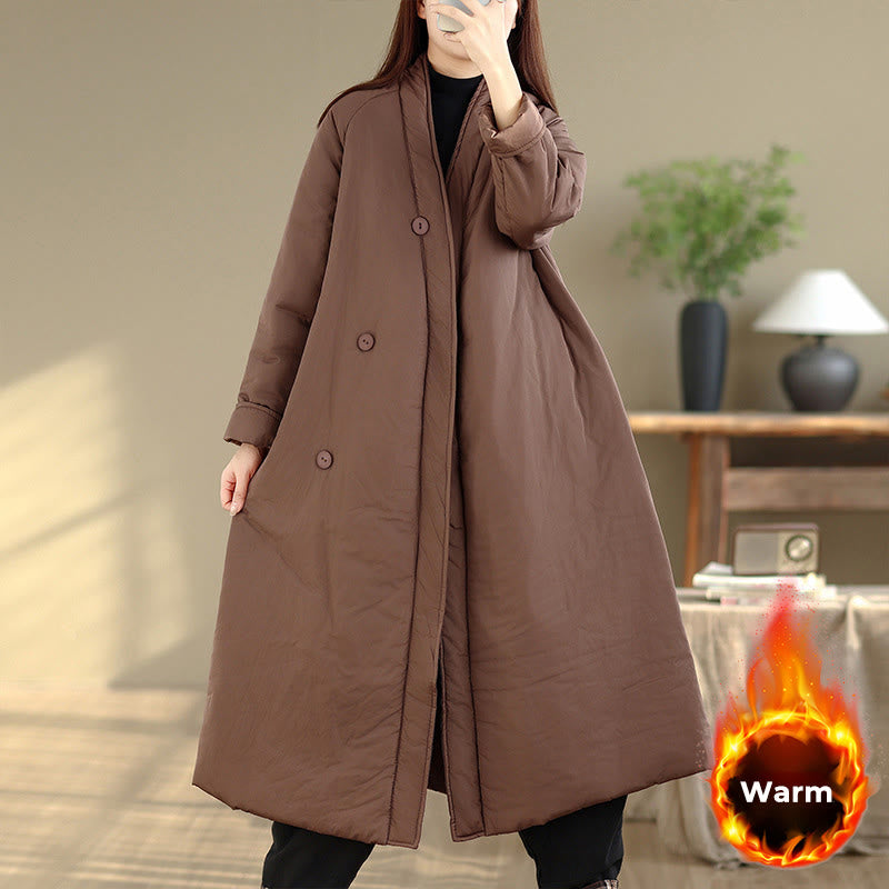 Buddha Stones Winter V-Neck Buttons Long Sleeve Thermal Women's Cotton Coat With Pockets - image 1