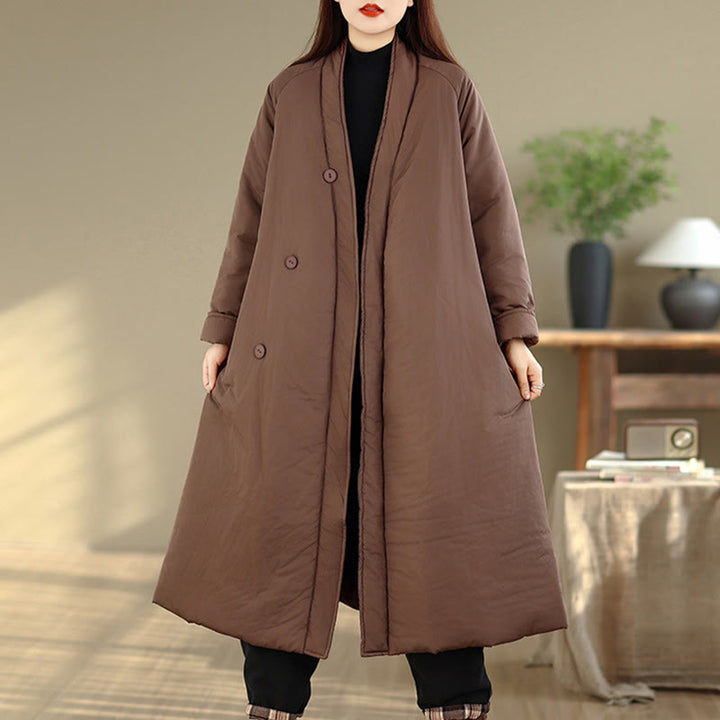Buddha Stones Winter V-Neck Buttons Long Sleeve Thermal Women's Cotton Coat With Pockets - image 5