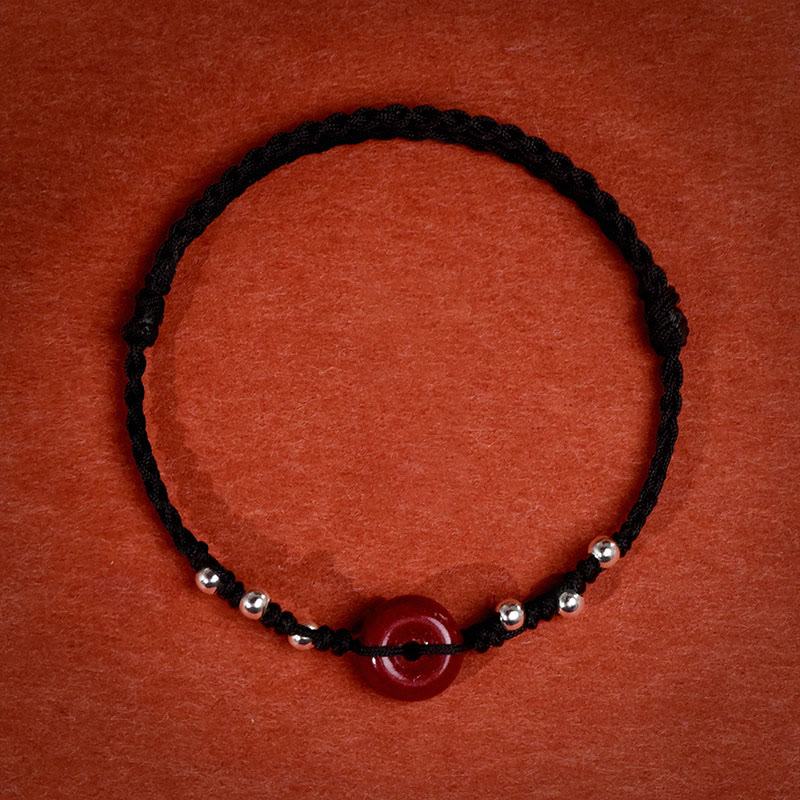 Buddha Stones Cinnabar Peace Buckle Handmade String Adjustable Blessing Bracelet Anklet - Black String Anklet(Circumference 22-30cm) - image 19