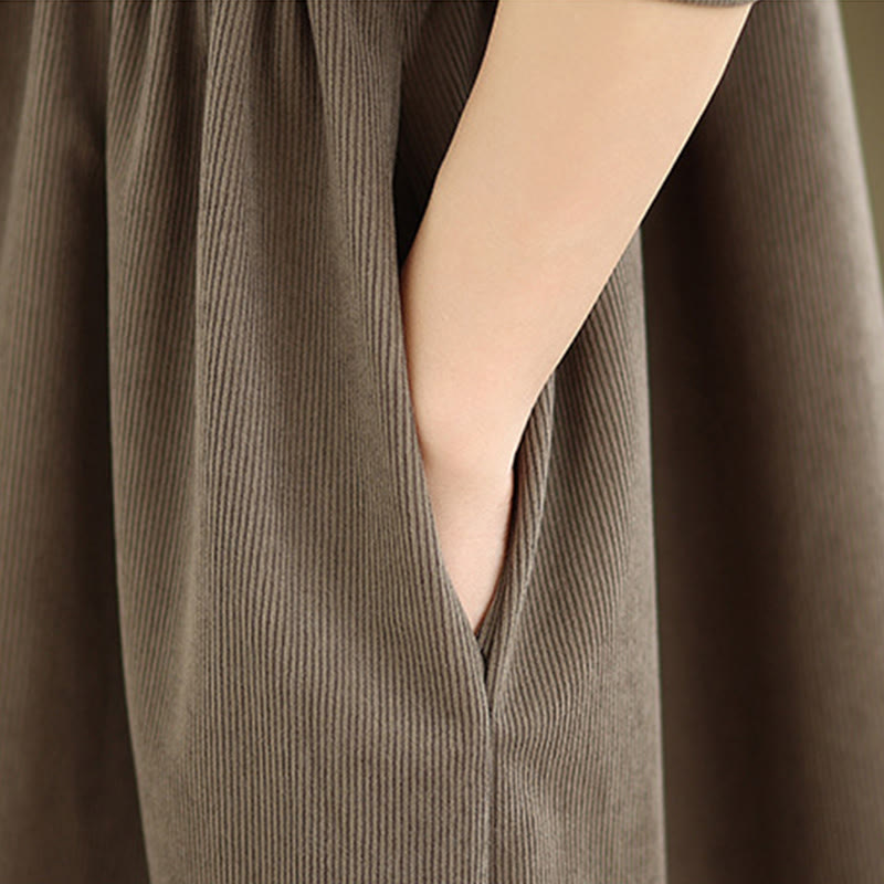 Buddha Stones Winter Pleated Buttons Down Long Sleeve Corduroy Women's Midi Dress With Pockets - image 9