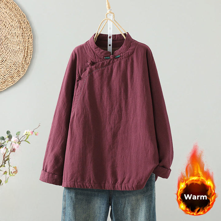 Buddha Stones Vintage Winter Frog-Button Cotton Long Sleeve Women's Thermal Jacket - MediumVioletRed - US8-10，UK/AU12-14，EU40-42 (2XL) - image 13