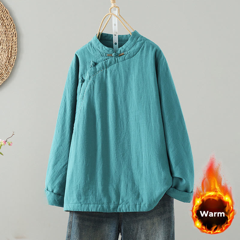 Buddha Stones Vintage Winter Frog-Button Cotton Long Sleeve Women's Thermal Jacket - DarkTurquoise - US8-10，UK/AU12-14，EU40-42 (2XL) - image 1