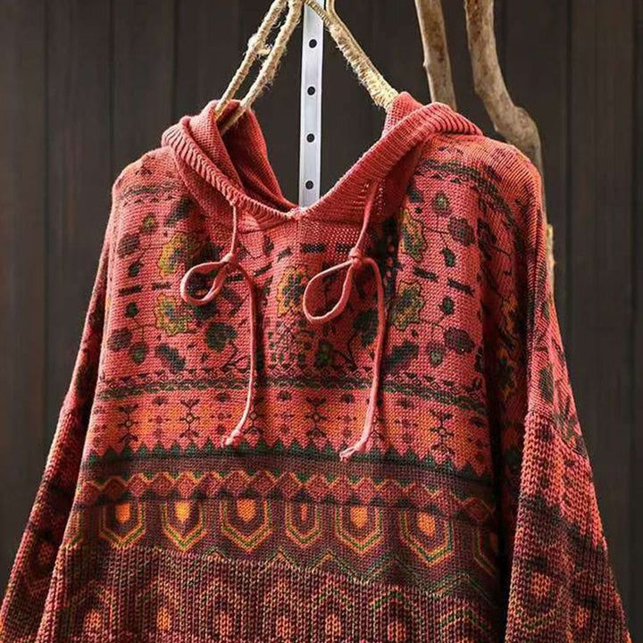 Buddha Stones Fall Striped Geometric Flowers Cotton Women's Long Sleeve Pullover Knitted Hoodie - image 4
