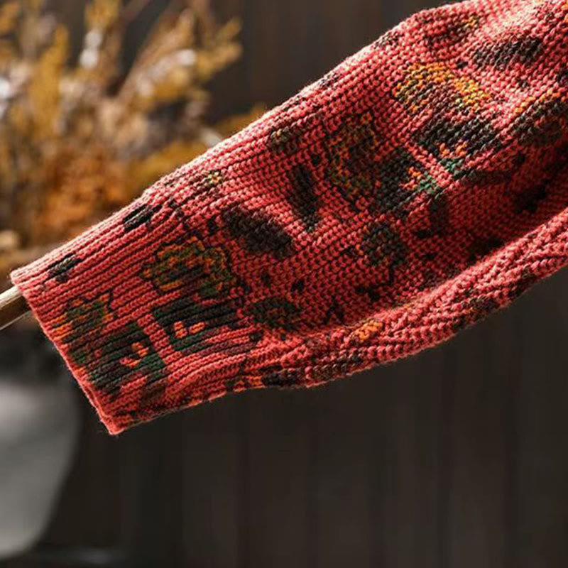 Buddha Stones Fall Striped Geometric Flowers Cotton Women's Long Sleeve Pullover Knitted Hoodie - image 7