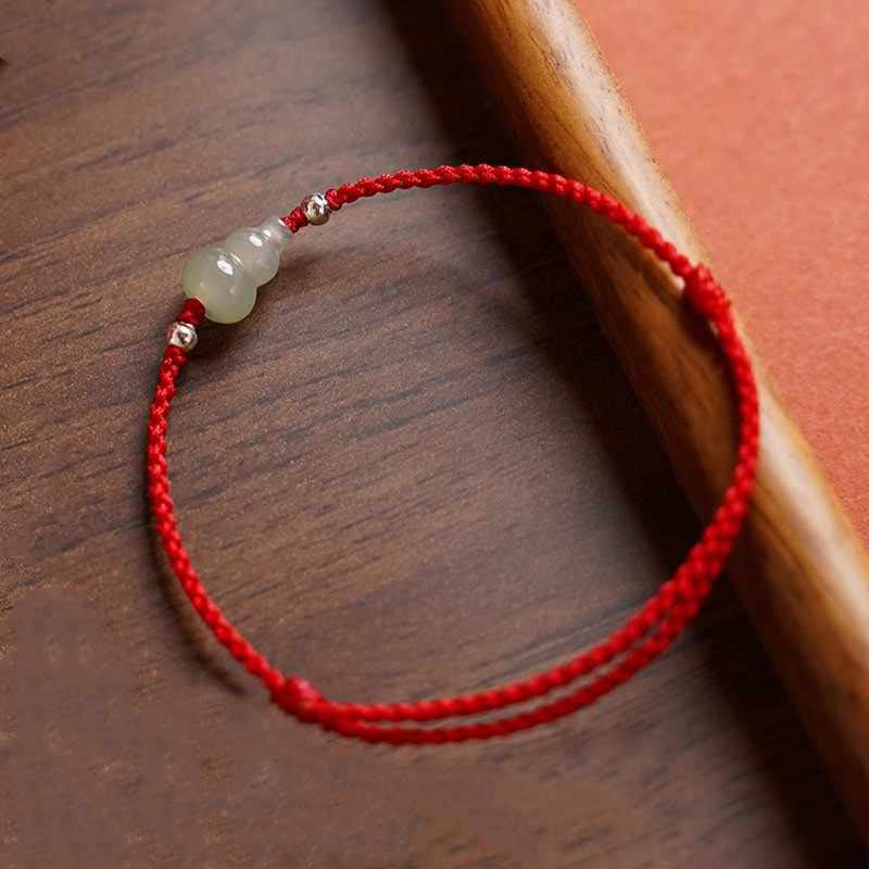 Buddha Stones Gourd Hetian Jade Red String Prosperity Bracelet Anklet - image 11