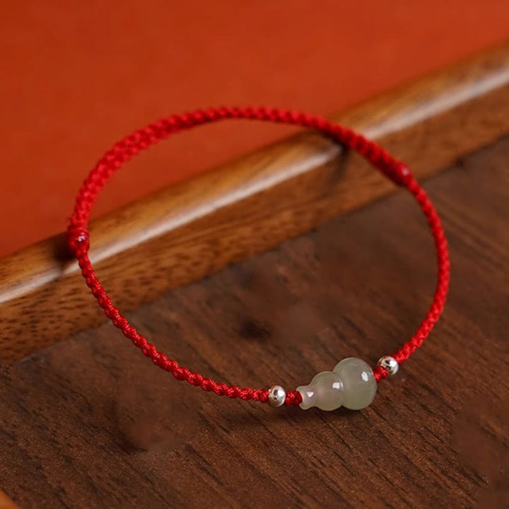 Buddha Stones Gourd Hetian Jade Red String Prosperity Bracelet Anklet - image 10