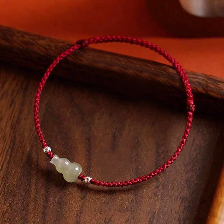 Buddha Stones Gourd Hetian Jade Red String Prosperity Bracelet Anklet - image 0
