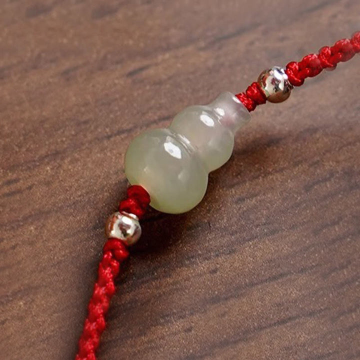 Buddha Stones Gourd Hetian Jade Red String Prosperity Bracelet Anklet - image 13