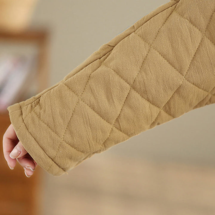 Buddha Stones Winter Frog-Button Diamond-shaped Lines Cotton Long Sleeve Women's Thermal Jacket With Pockets - image 15