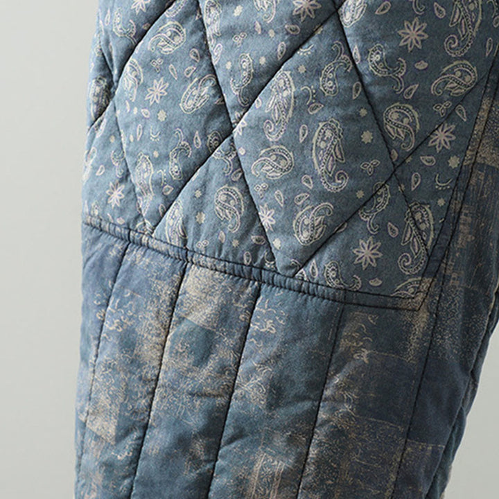 Buddha Stones Winter Square Diamond-shaped Patchwork Elastic Waist Women's Cotton Harem Pants With Pockets - image 15