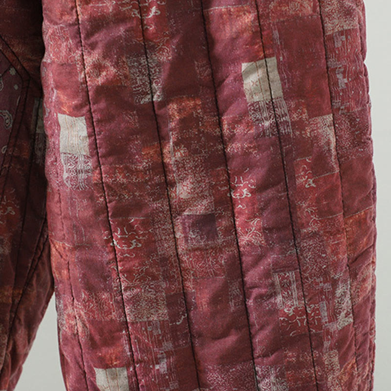 Buddha Stones Winter Square Diamond-shaped Patchwork Elastic Waist Women's Cotton Harem Pants With Pockets - image 9