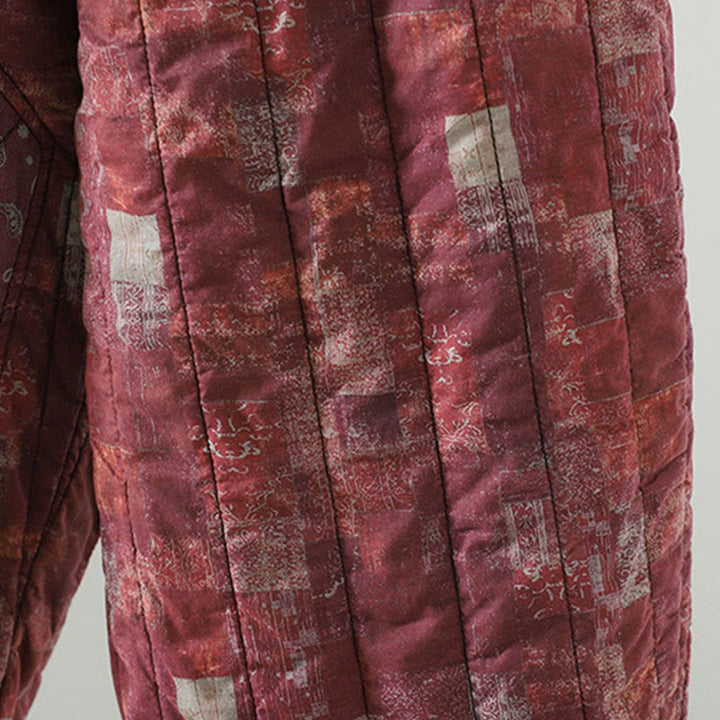 Buddha Stones Winter Square Diamond-shaped Patchwork Elastic Waist Women's Cotton Harem Pants With Pockets - image 9