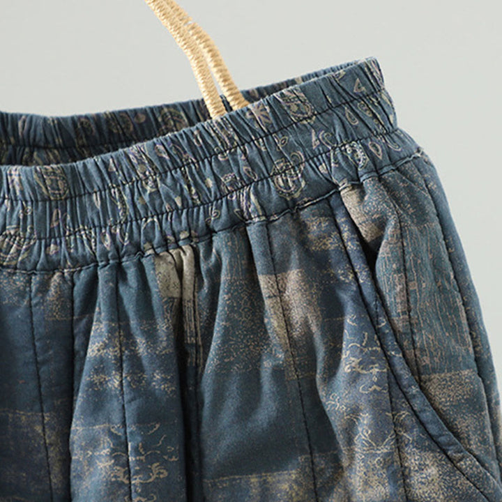 Buddha Stones Winter Square Diamond-shaped Patchwork Elastic Waist Women's Cotton Harem Pants With Pockets - image 13