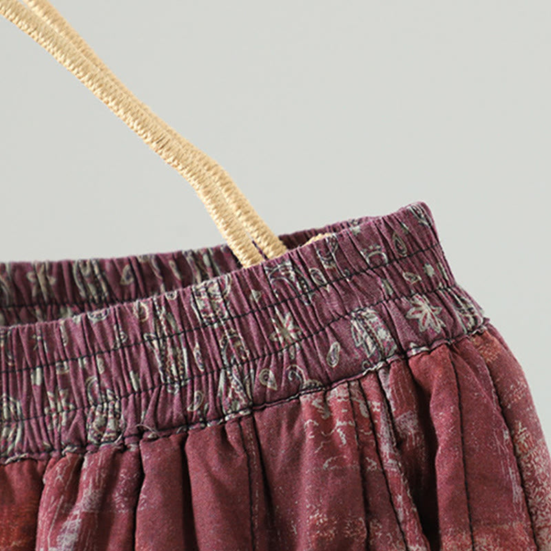 Buddha Stones Winter Square Diamond-shaped Patchwork Elastic Waist Women's Cotton Harem Pants With Pockets - image 5