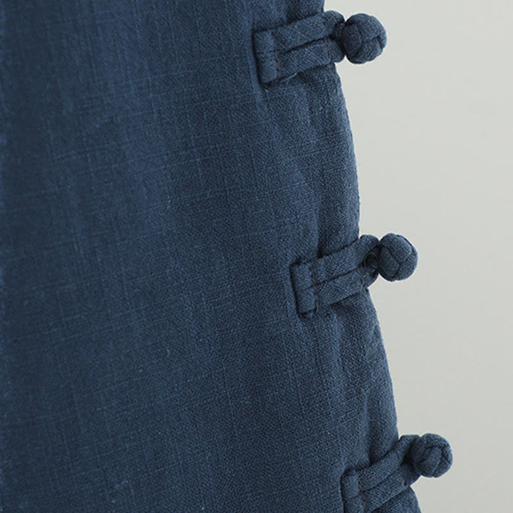 Buddha Stones Winter Elastic Waist Frog-Button Design Cotton Thermal Women's Straight Leg Pants With Pockets - image 5