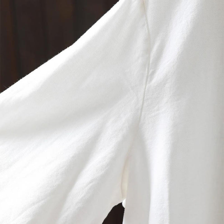 Buddha Stones Fall Buttons Down Pocket Decor Design Women's Stand Collar Long Sleeve Cotton Shirt - image 10