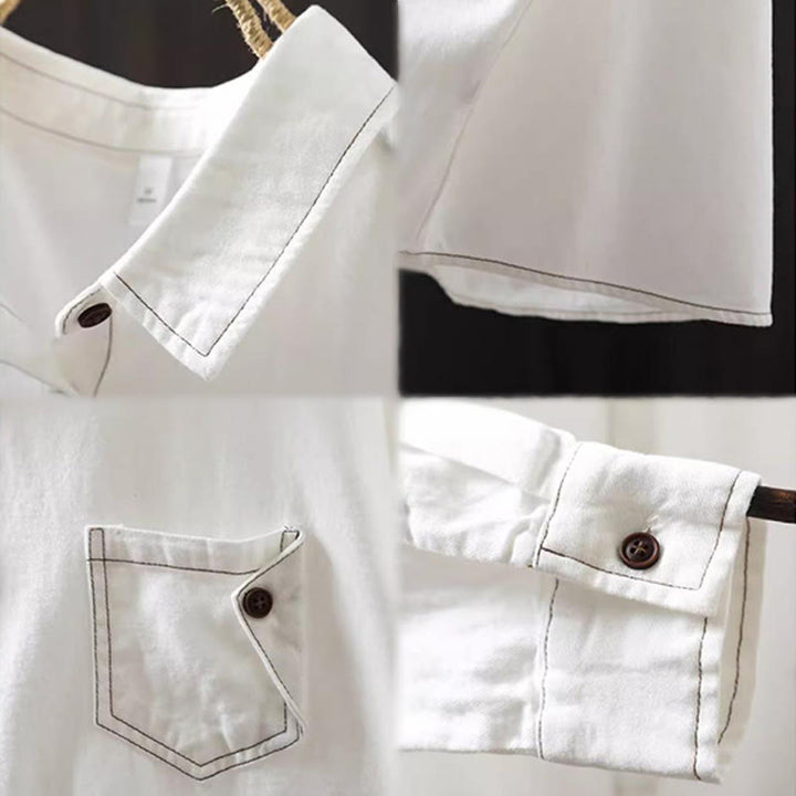 Buddha Stones Fall Buttons Down Pocket Decor Design Women's Stand Collar Long Sleeve Cotton Shirt - image 12