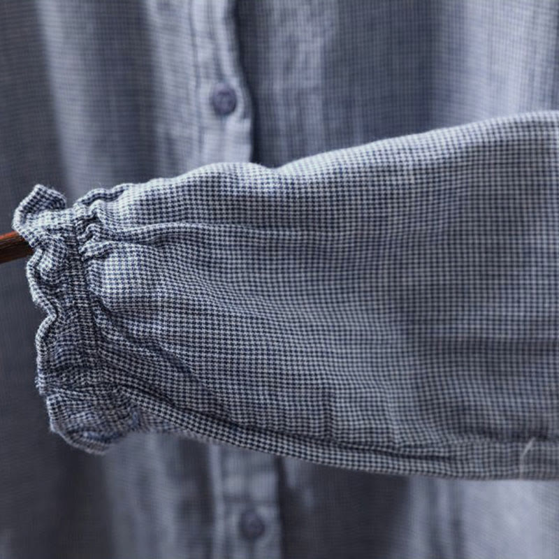 Buddha Stones Fall Small Plaid Button Down Ruffle Collar Long Sleeve Women's Cotton Shirt - image 10