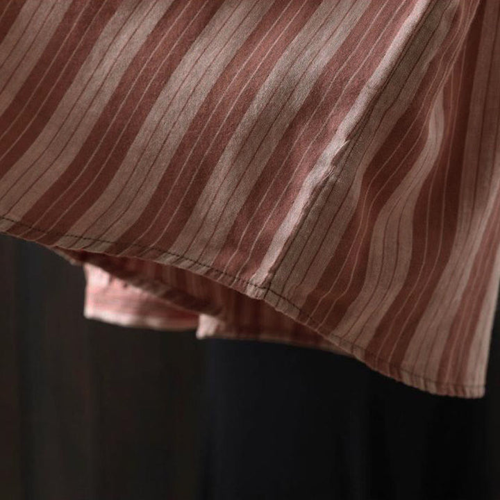 Buddha Stones Fall Vertical Stripes Button Down Stand Collar Long Sleeve Women's Cotton Shirt - image 23