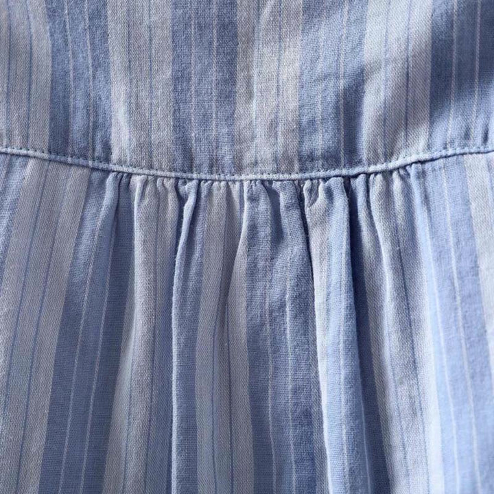 Buddha Stones Fall Vertical Stripes Button Down Stand Collar Long Sleeve Women's Cotton Shirt - image 5