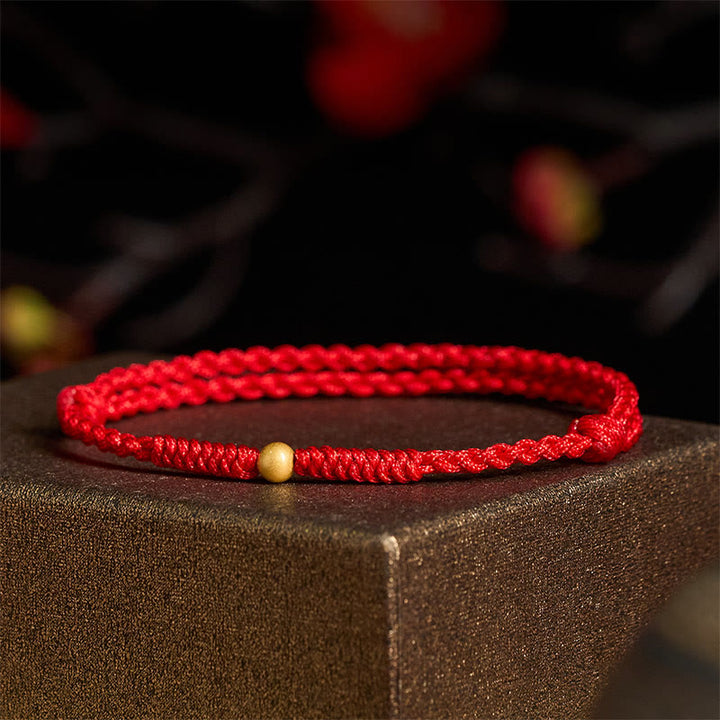 Buddha Stones 925 Sterling Silver Plated Gold Single Bead Strength Braided Red Rope Bracelet Anklet - image 12