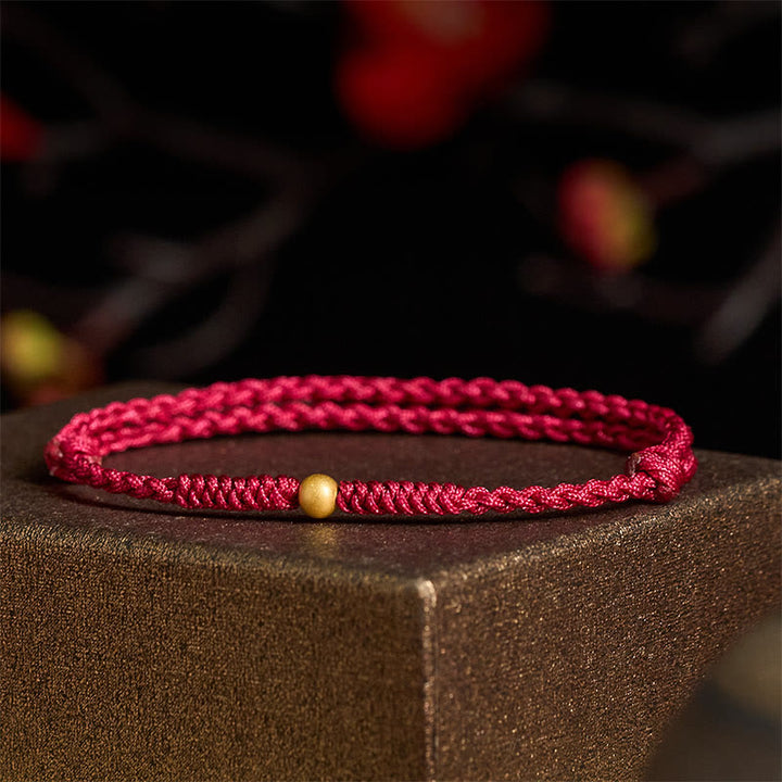 Buddha Stones 925 Sterling Silver Plated Gold Single Bead Strength Braided Red Rope Bracelet Anklet - image 3