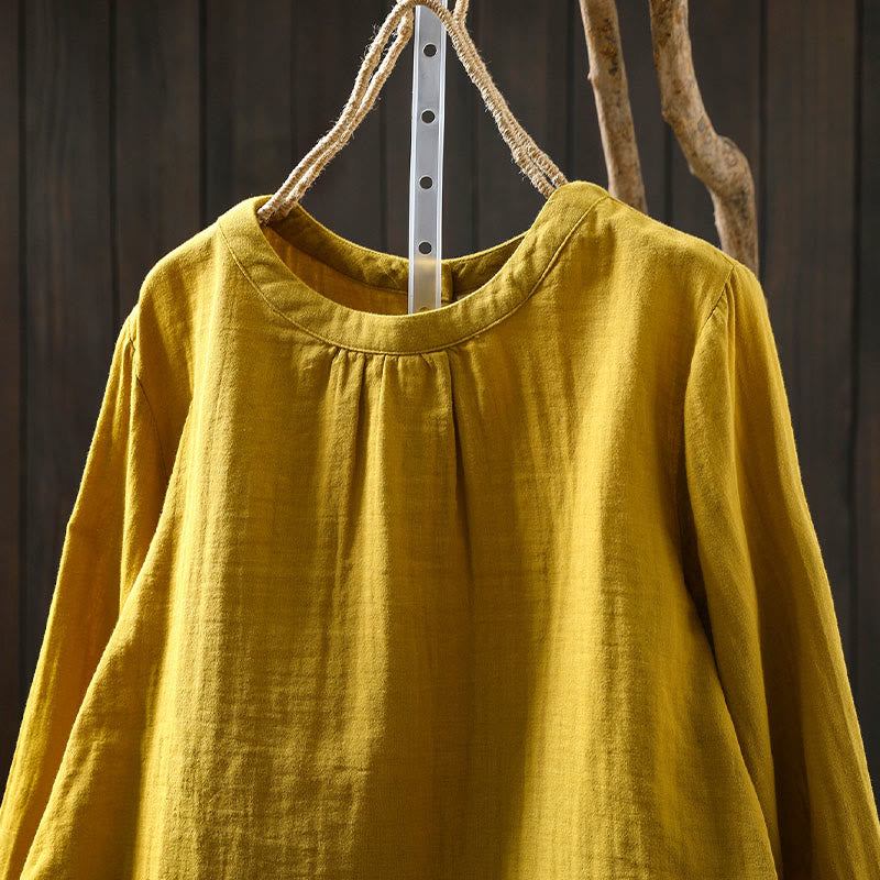 Buddha Stones Fall Crew Neck Back Button Down Design Long Sleeve Women's Cotton Shirt - image 10