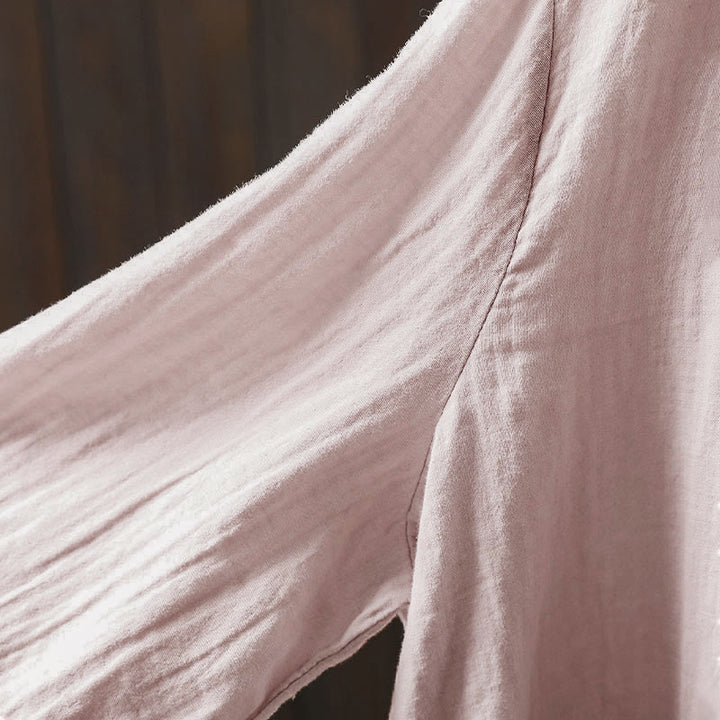 Buddha Stones Fall Crew Neck Back Button Down Design Long Sleeve Women's Cotton Shirt - image 6