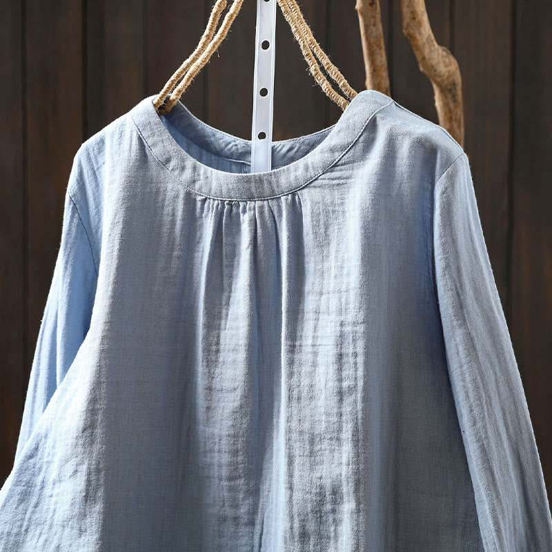 Buddha Stones Fall Crew Neck Back Button Down Design Long Sleeve Women's Cotton Shirt - image 12