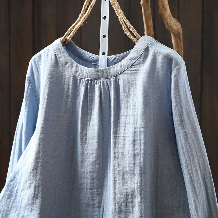 Buddha Stones Fall Crew Neck Back Button Down Design Long Sleeve Women's Cotton Shirt - image 12