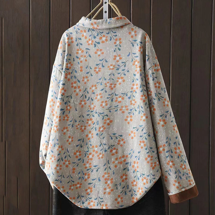 Buddha Stones Winter Flower Green Leaves Frog-Button Stand Collar Long Sleeve Women's Cotton Shirt - image 13