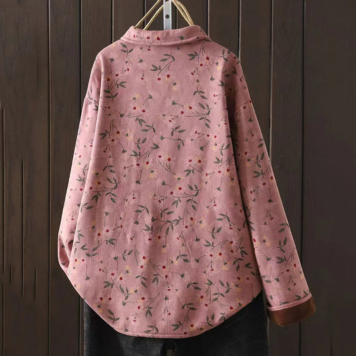 Buddha Stones Winter Flower Green Leaves Frog-Button Stand Collar Long Sleeve Women's Cotton Shirt - image 4