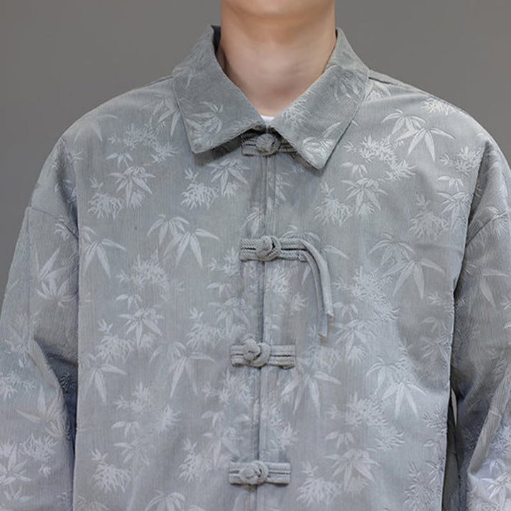 Buddha Stones 2Pcs Winter Thick Bamboo Men's Tang Suit Frog-Button Cotton Corduroy Long Sleeve Jacket Pants Set With Pockets - image 18